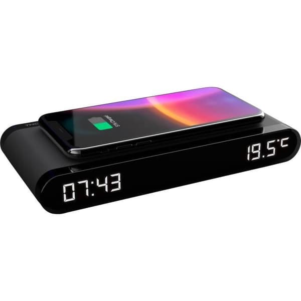 Laddstations väckarklocka - THOMSON - Svart - 15W induktion, Temperatur, USB-C-port, Strömförsörjning. 230V