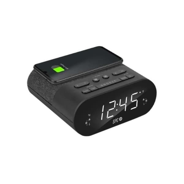 SPC FRODI QI kompakt klockradio med QI-laddning för smartphones, USB-ingång, dubbla larm och XL-display