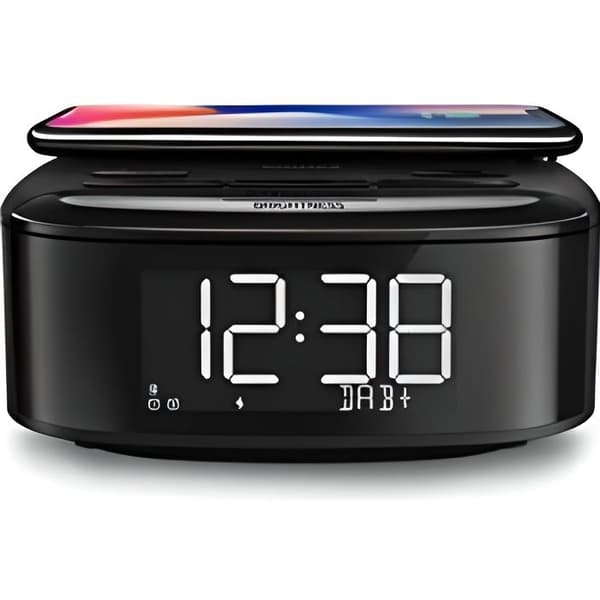 Philips Audio R7705/10 klockradio med Qi trådlös laddning för telefon (Dab+/FM-radio, Bluetooth, Dual Alarm, Synchronisa