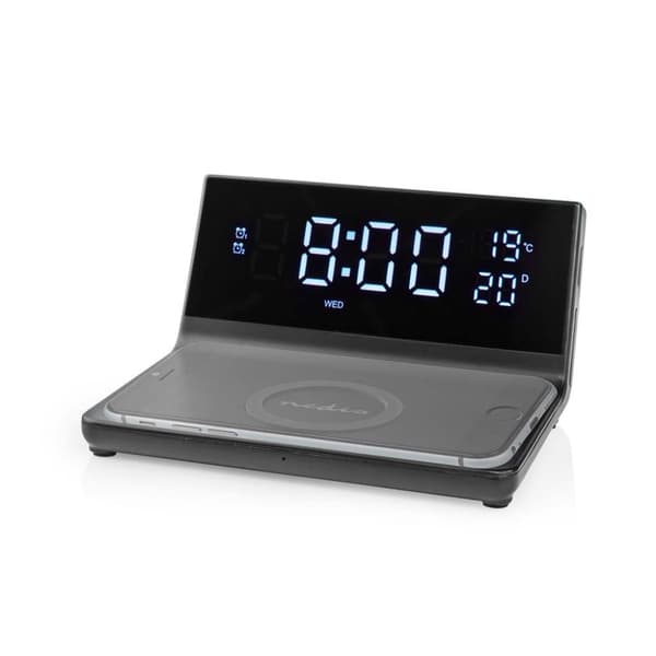 Nedis WCACQ20BK Väckarklocka med trådlös laddare Qi Black
