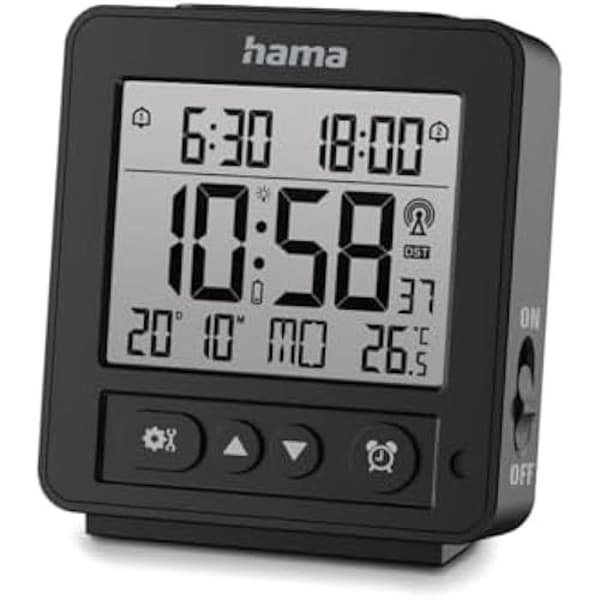 Radio väckarklocka - HAMA - Rhodes - LCD Svart - DCF radiostyrd klocka - Ljusensor