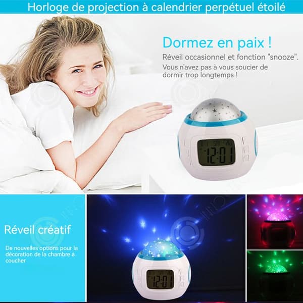 INN Star Sky-projektor med väckarklocka Perpetual Calendar Kan spela musik Elektronisk projektionslampa Nattljus