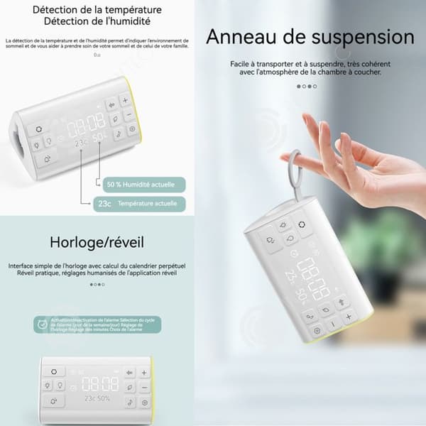 INN Väckarklocka digital display med vitt brus multifunktionell temperatur- och fuktighetsdisplay hjälper avkoppling
