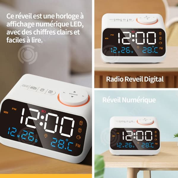 INN LED-väckarklockaradio med dubbla larm Digital väckarklocka med FM och 2 USB-laddningsportar Snooze, minne, timerfunktion