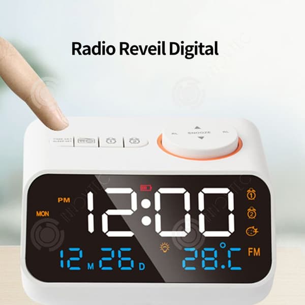 INN LED-väckarklockaradio med dubbla larm Digital väckarklocka med FM och 2 USB-laddningsportar Snooze, minne, timerfunktion
