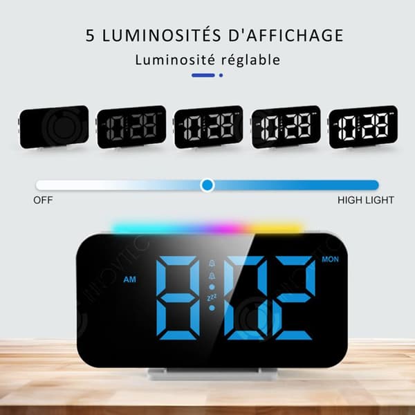 INN Digital väckarklocka LED USB 3 hastighetsinställning väckarklocka med 2 digitala väckarklockor färgglada nummer snooze, minne, timerfunktion