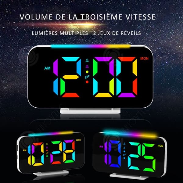INN Digital väckarklocka LED USB 3 hastighetsinställning väckarklocka med 2 digitala väckarklockor färgglada nummer snooze, minne, timerfunktion