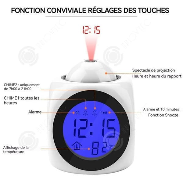 Sovande projektion - INNOVTEC - Digital väckarklocka - Temperaturdisplay - USB-laddning - Snooze-funktion