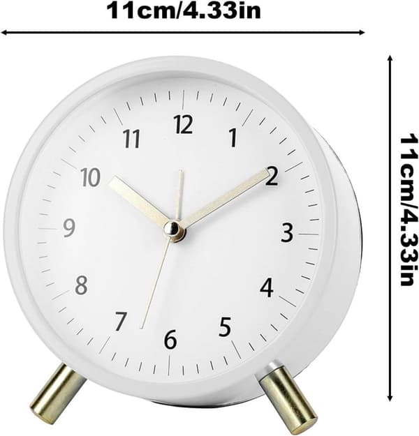 Tyst metallklocka med väckarklocka, bakgrundsbelysning och stilren design - Flera färger att välja på