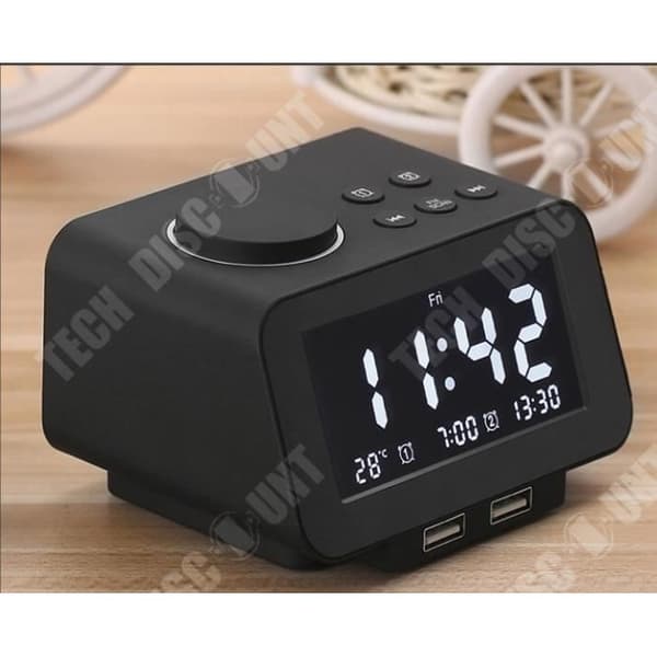 TD® FM-klockradio LCD-skärm med justerbar ljusstyrka med dubbla USB-telefonladdare - Vit