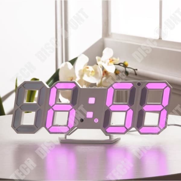 TD® 3D LED-väggklocka Modern design digital klockklocka | väckarklocka | Nattljus | Kreativ digital stereoklocka|lila