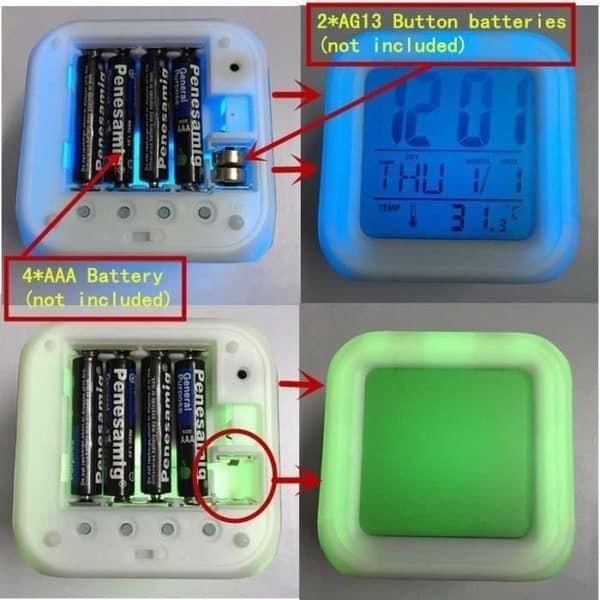 LED väckarklocka - CON® - Tecknad - 7 färger - Snooze-funktion - LCD-skärm