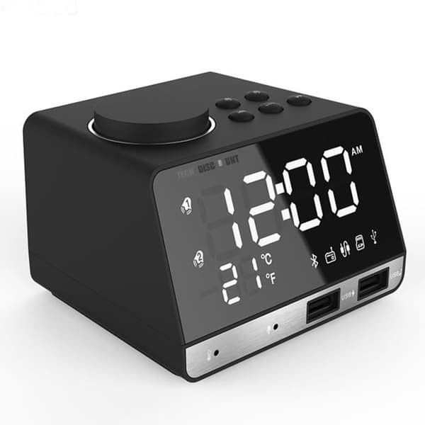 TD® Digital väckarklocka, spegel, högtalare, termometer, klocka, radio, USB-laddare telefonladdare dekorativ present för kvinnor och män