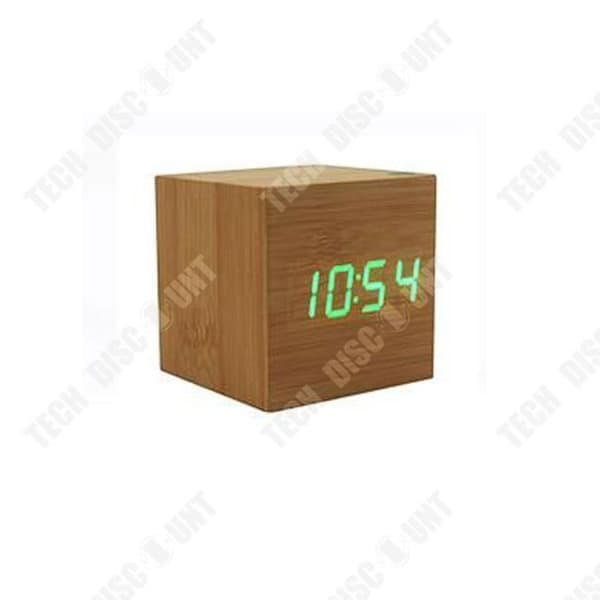 TD® träväckarklocka kub digital led barnklocka resa morgonljus digital liten termometer stora siffror design billig