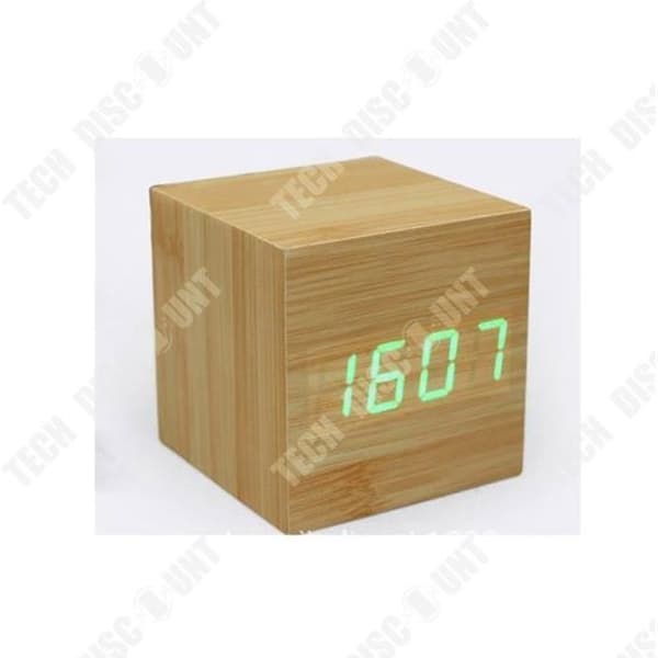 TD® träväckarklocka kub digital led barnklocka resa morgonljus digital liten termometer stora siffror design billig
