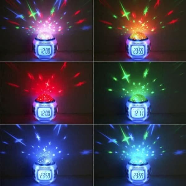 Projektor Radio Väckarklocka Star LED LCD Alarm Musik Termometer Pr Cateau Christmas Starry Sky LED Väckarklocka för barn MKK74