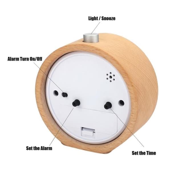 Väckarklocka - Tyst - Bokträ - Alarm - Nattljus - Rektangulär