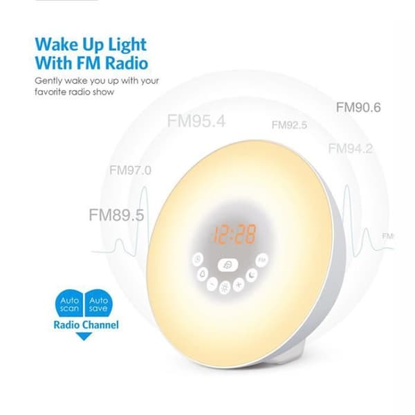 TD® Light Alarm Clock, Sunrise Simulation Väckarklocka Twilight Night Light med naturligt ljus, Touch Control FM-radio och laddare