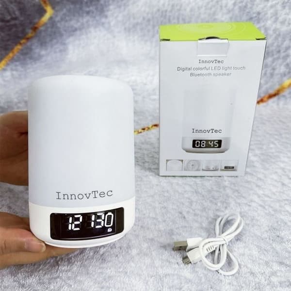 INNOVTEC trådlös Bluetooth-högtalare Sänglampa Touch Väckarklocka med LED-skärm för iPhone iPad Android