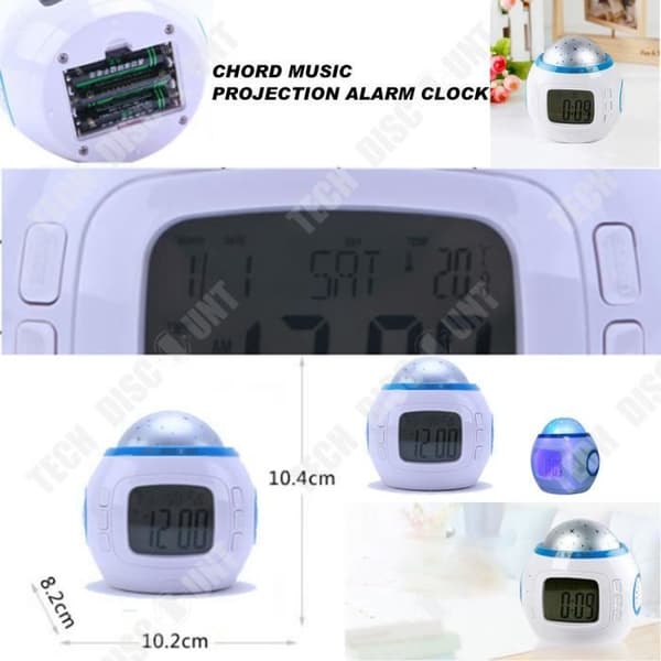 TD® Digital barnprojektionsväckarklocka Babyrum Nattljus Musikklocka Bakgrundsbelysning Multifunktionskalendertermometer