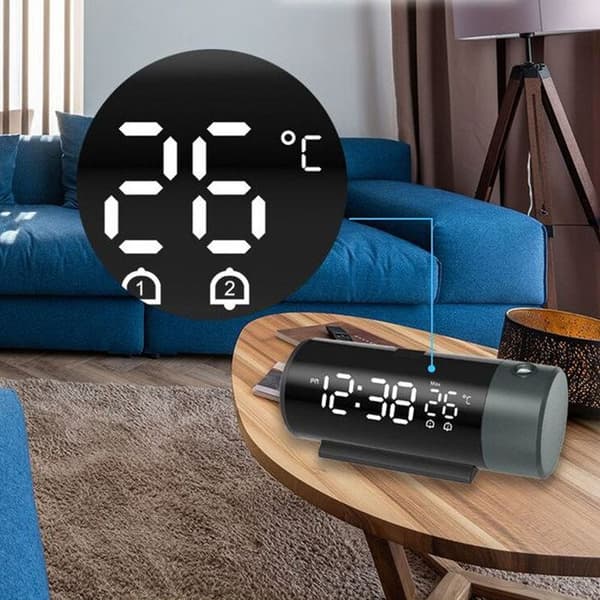 TD® Väckarklocka 15*5,5*6cm Tid- och temperaturprojektion Dubbelt larm