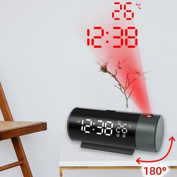 TD® Väckarklocka 15*5,5*6cm Tid- och temperaturprojektion Dubbelt larm