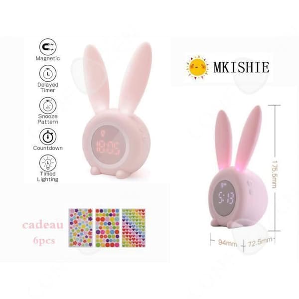 C® Rabbit LED Nattljus Sänglampa Väckarklocka Inbyggd funktion Litiumbatteri Julklapp till barn, flickor, baby