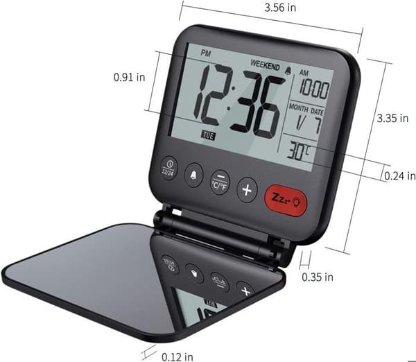 Ljusväckarklocka - Mini Digital Klocka - Resväckarklocka - med Bakgrundsbelyst Kalender 12/24H Temperatur, Sminkspegel