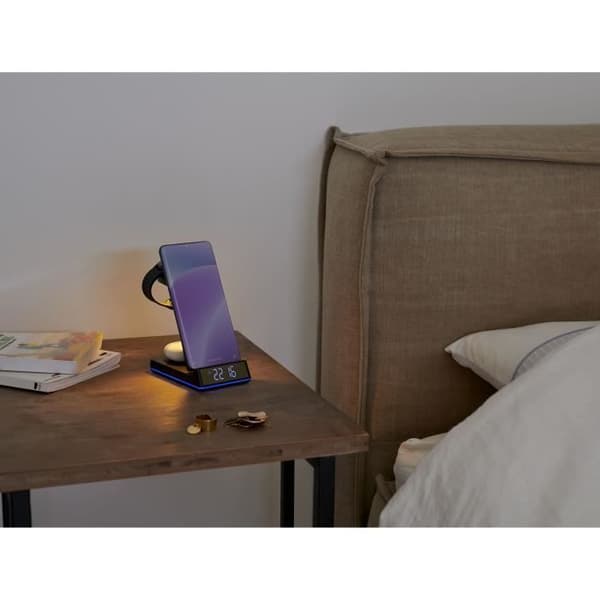 THOMSON CL750IS trådlös väckarklocka och laddstation - Android-kompatibel - Lysande LED-remsa - Svart