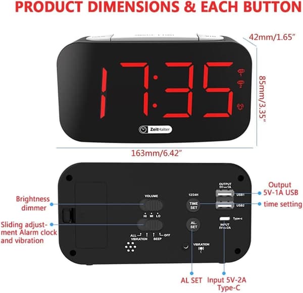 120dB Max Väckarklocka för Tungt Sovande | Sängshaker + Vibrerande Alarm & 7-Färgs Nattljus - Automatisk Dimmer
