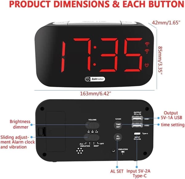 120dB Max Väckarklocka för Tungt Sovande | Sängshaker + Vibrerande Alarm & 7-Färgs Nattljus - Automatisk Dimmer