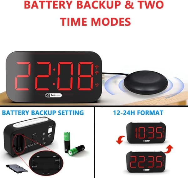 120dB Max Väckarklocka för Tungt Sovande | Sängshaker + Vibrerande Alarm & 7-Färgs Nattljus - Automatisk Dimmer