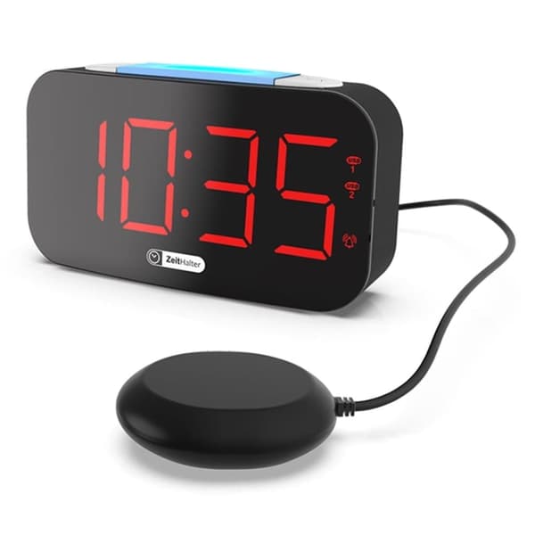 120dB Max Väckarklocka för Tungt Sovande | Sängshaker + Vibrerande Alarm & 7-Färgs Nattljus - Automatisk Dimmer