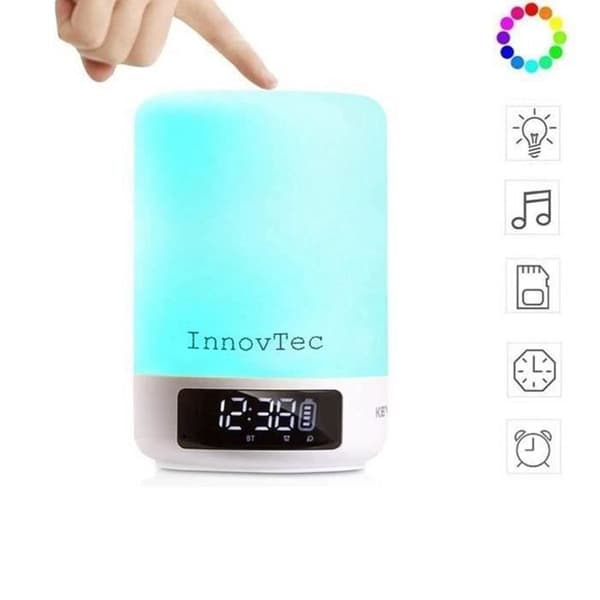 INNOVTEC trådlös Bluetooth-högtalare Sänglampa Touch Väckarklocka med LED-skärm för iPhone iPad Android