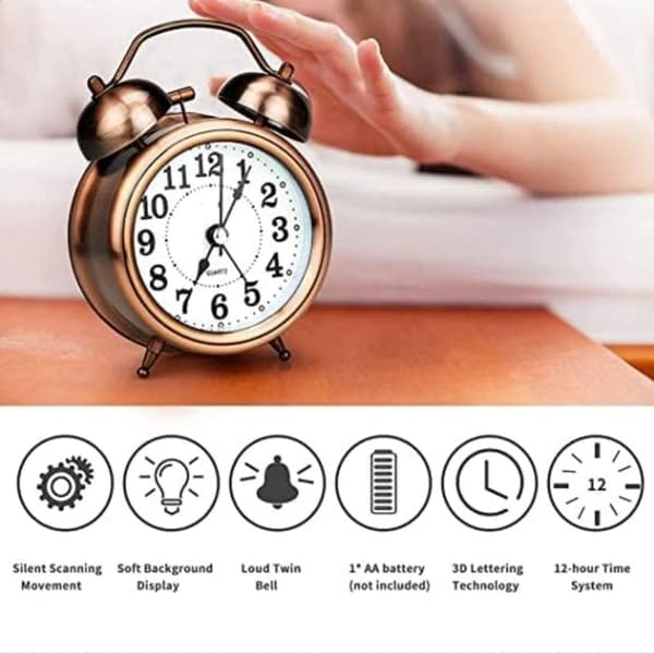 TD® väckarklocka 4 tum retro dubbelklocka väckarklocka Antik dubbelring väckarklocka Batteridriven tidsresa Tyst brons