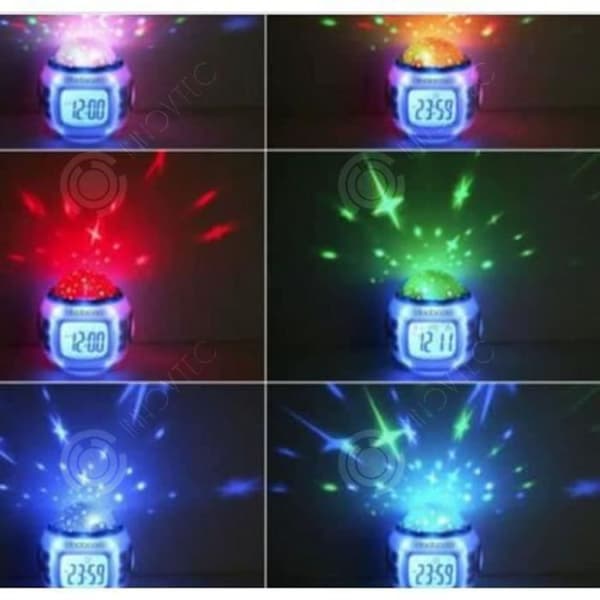 INN Projektor Radio Väckarklocka Star LED LCD Alarm Musik Termometer Pr Cateau Christmas Starry Sky LED Väckarklocka för barn