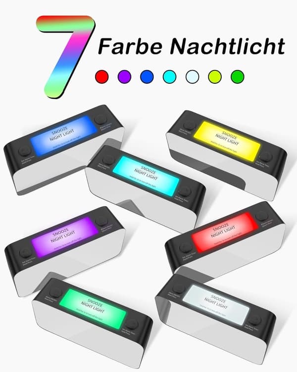Vibrerende regnbuevækkeur med hjerteophæng, 15-farve skærm, 7-farve natlys, USB-oplader, strømtabshukommelse