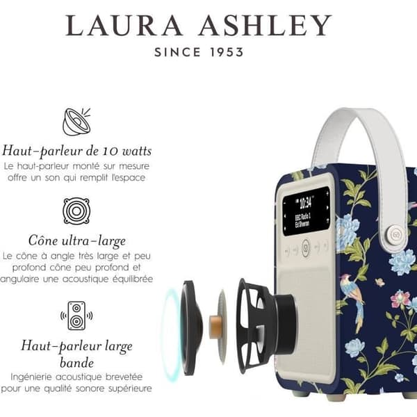 Radio Bärbar - Laura Ashley - Elveden Marine - DAB Plus - Bluetooth - Väckradio