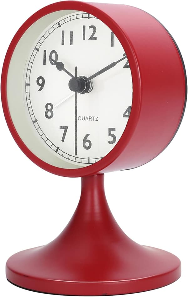 Lydløs Analog Vækkeur med Snooze - Retro, Natlys, Kvarts Vækkeur, -12,6x8 cm