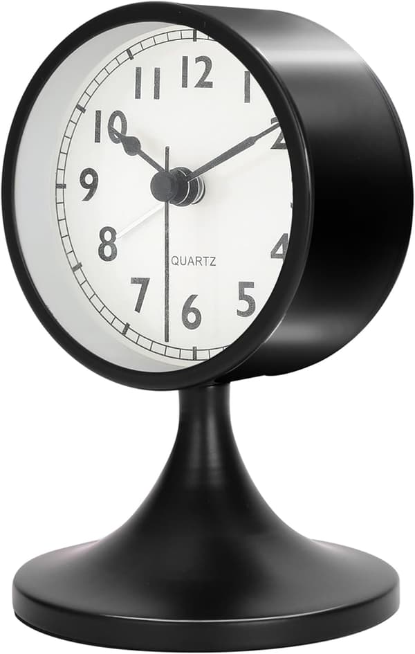 Lydløs Analog Vækkeur med Snooze - Retro, Natlys, Kvarts Vækkeur, -12,6x8 cm