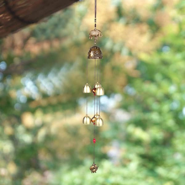 Lycka till Feng Shui Color Elephant Wind Chimes - Kinesisk heminredning