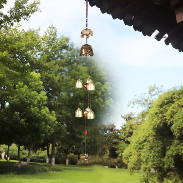Lycka till Feng Shui Color Elephant Wind Chimes - Kinesisk heminredning