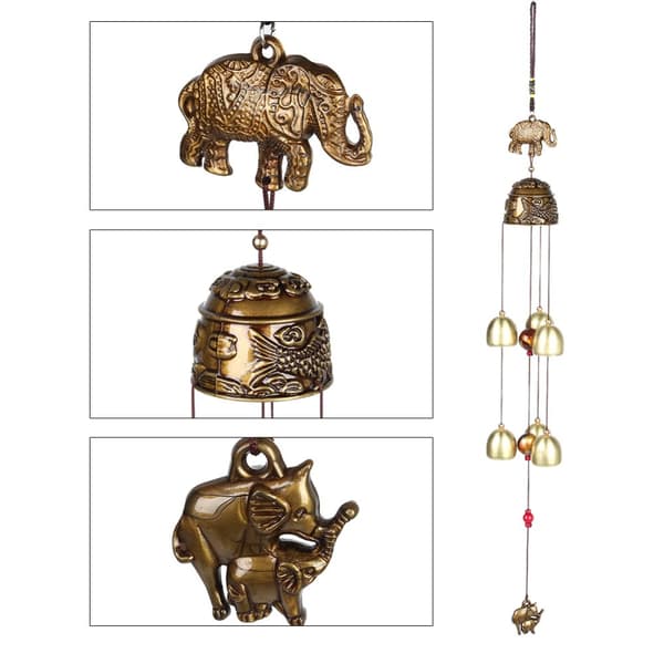 Lycka till Feng Shui Color Elephant Wind Chimes - Kinesisk heminredning