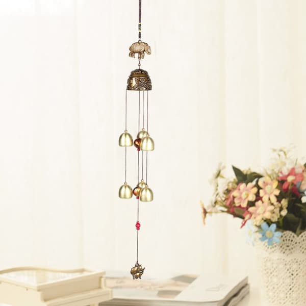 Lycka till Feng Shui Color Elephant Wind Chimes - Kinesisk heminredning