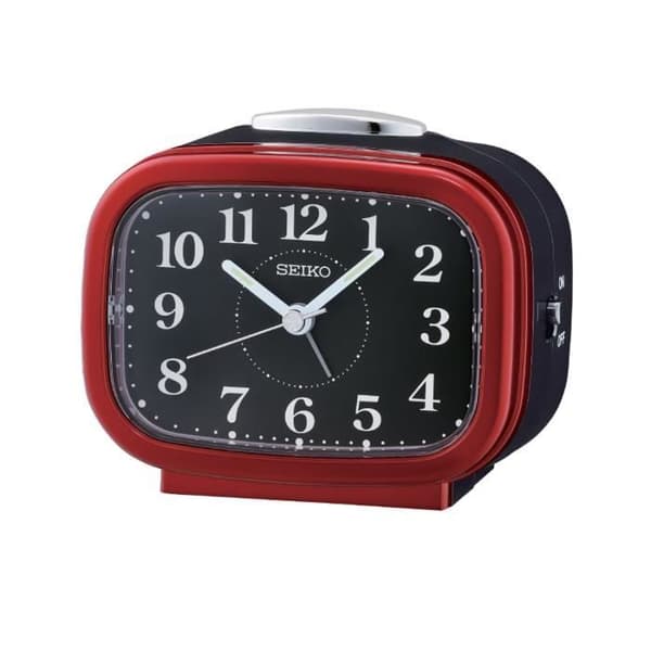 Väckarklocka - Seiko - Klassisk svart/röd väckarklocka - Tyst - Inbyggd alarm - Kompakt 9.9x8.4x6.1 cm