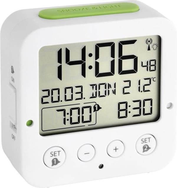 Tfa "Bingo" radioherätyskello (P x L) 81, 33 mm, mm x 81 mm valkoinen, vihreä (60.2528.02)