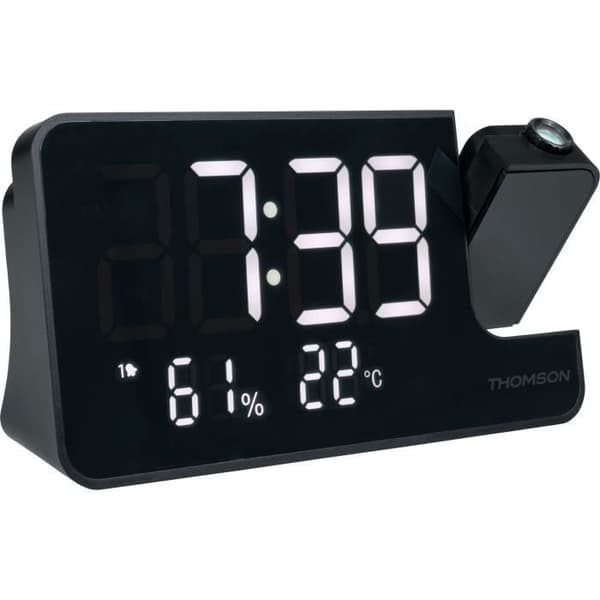Projektorklockradio - THOMSON - Svart - FM-radio, Temperatur, Luftfuktighet, Dubbelt larm, USB-C, Strömförsörjning 230V