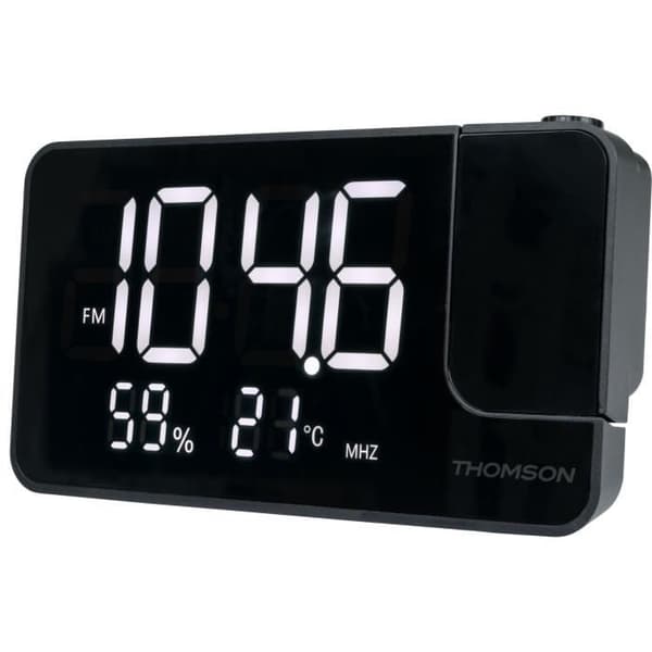 Projektorklockradio - THOMSON - Svart - FM-radio, Temperatur, Luftfuktighet, Dubbelt larm, USB-C, Strömförsörjning 230V