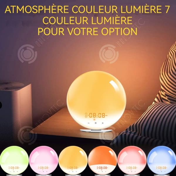 INN Wake-up LED-ljus väckarklocka gryning-skymningssimulator 2 väckarklockor 9 naturliga ljud snoozefunktion nattljus wake-up light bluetoo