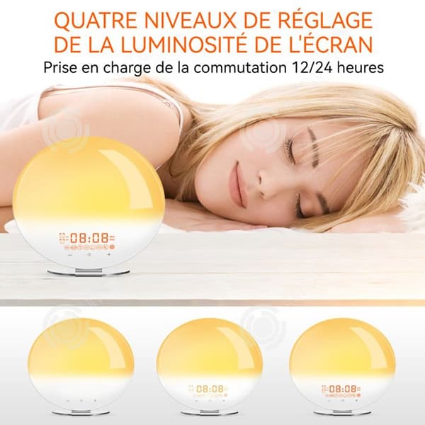 INN Wake-up LED-ljus väckarklocka gryning-skymningssimulator 2 väckarklockor 9 naturliga ljud snoozefunktion nattljus wake-up light bluetoo